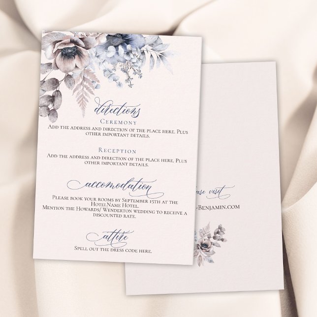 Carte D'accompagnement Dusty bleu beige floral élégant détails de mariage (Créateur téléchargé)