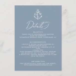 Carte D'accompagnement Dusty Blue Ancre Détails du Mariage nautique