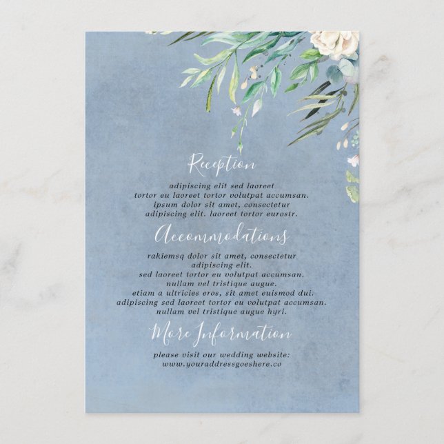 Carte D'accompagnement Dusty Blue and Greenery Information du Mariage Inv (Devant)