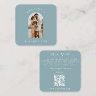 Carte D'accompagnement Dusty Blue Arch Photo QR Code Mariage en ligne RSV