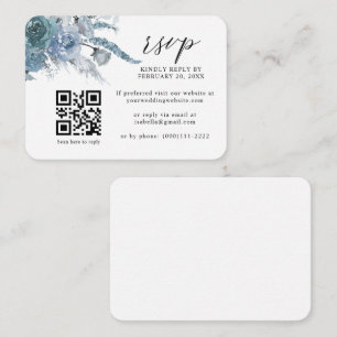Carte D'accompagnement Dusty Blue Ardoise Boho Floral QR Code Mariage RSV