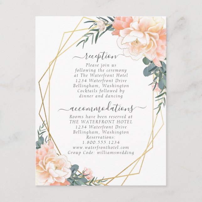 Carte D'accompagnement Dusty Blue Blush Peach Floral Gold Détails du Mari (Devant)