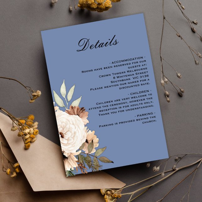 Carte D'accompagnement Dusty Blue Boho Flowers Détails du Mariage (Créateur téléchargé)