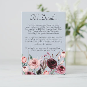 Carte D'accompagnement Dusty Blue Botanical Elegant Wedding Details Card
