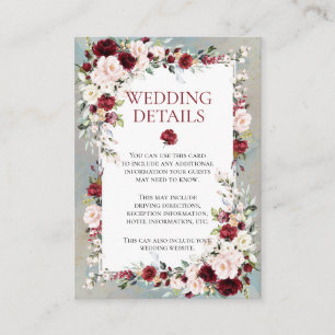 Carte D'accompagnement Dusty Blue Bourgogne Blush Floral Détails du Maria