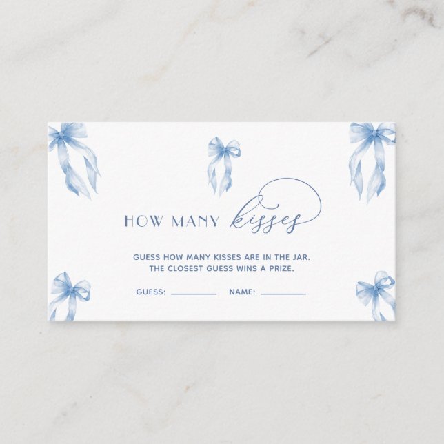 Carte D'accompagnement Dusty Blue Bow Devine Combien De Baisers Jeu (Devant)