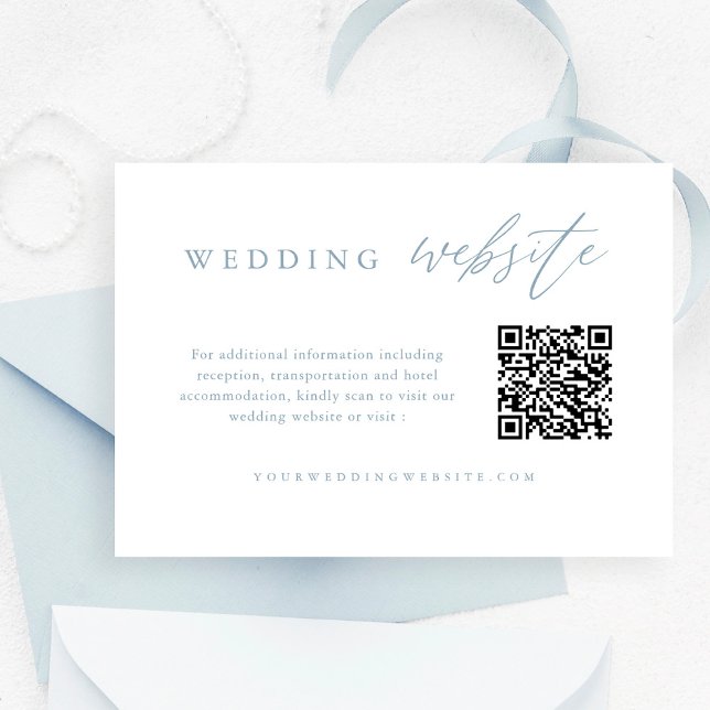Carte D'accompagnement Dusty Blue Calligraphy Site Mariage QR Code (Créateur téléchargé)
