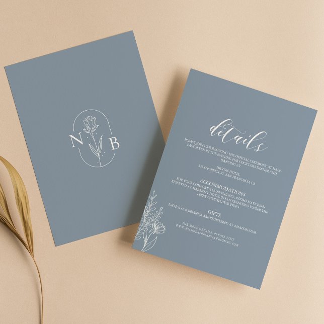 Carte D'accompagnement Dusty Blue Classic Minimal Modern Mariage Détails (Créateur téléchargé)