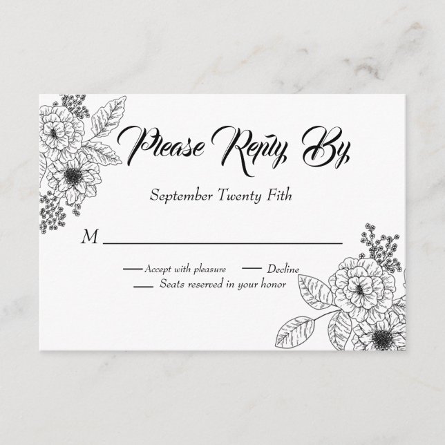 Carte D'accompagnement Dusty Blue Elegant Blanc Gris Floral Mariage Coeur (Devant)