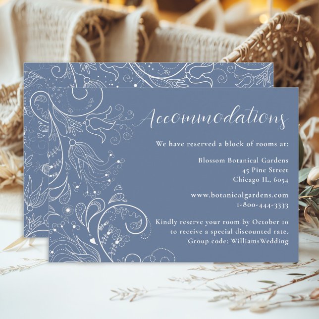 Carte D'accompagnement Dusty Blue Elegant Floral Mariage Hébergements (Créateur téléchargé)
