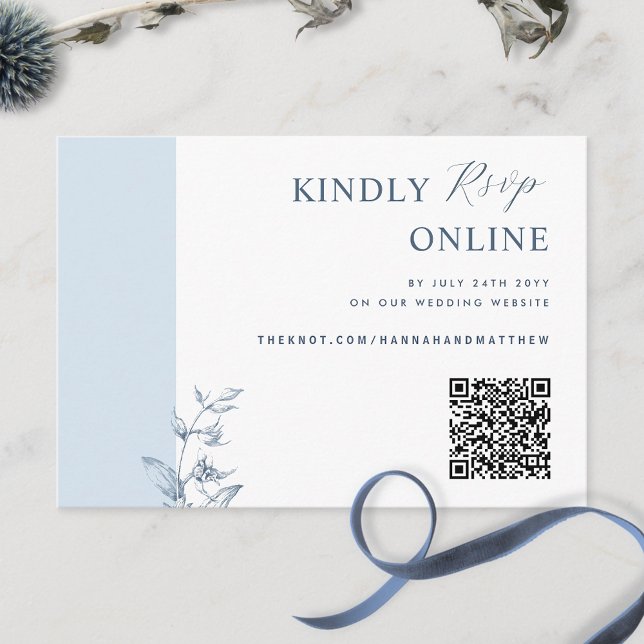 Carte D'accompagnement Dusty Blue Elegant QR Code RSVP Mariage (Créateur téléchargé)