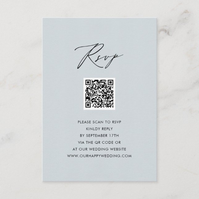 Carte D'accompagnement Dusty Blue Elegant Script Simple QR Wedding RSVP (Devant)