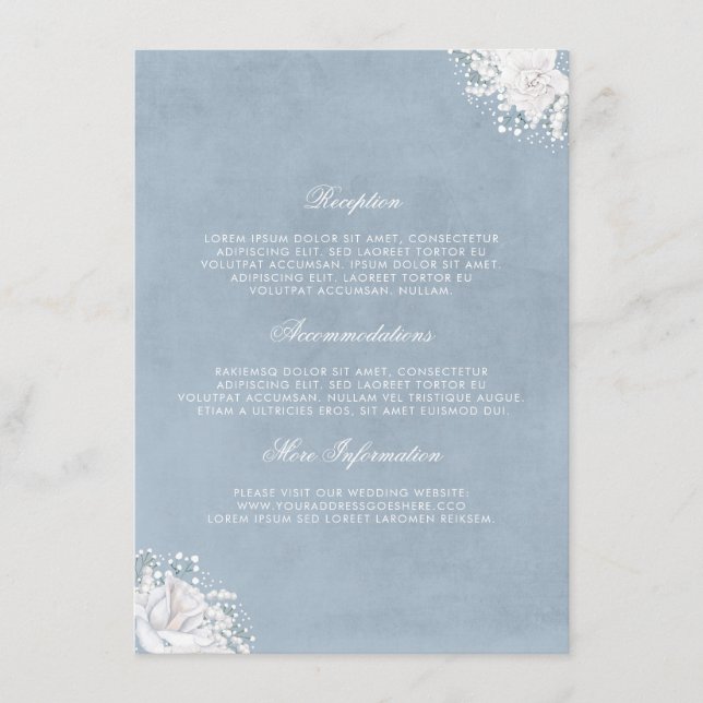 Carte D'accompagnement Dusty Blue et Baby's Breath Information Mariage (Devant)