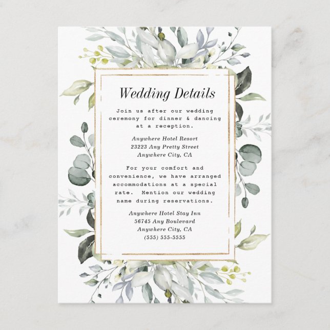 Carte D'accompagnement Dusty Blue et or Elegant Rustic Floral Mariage (Devant)