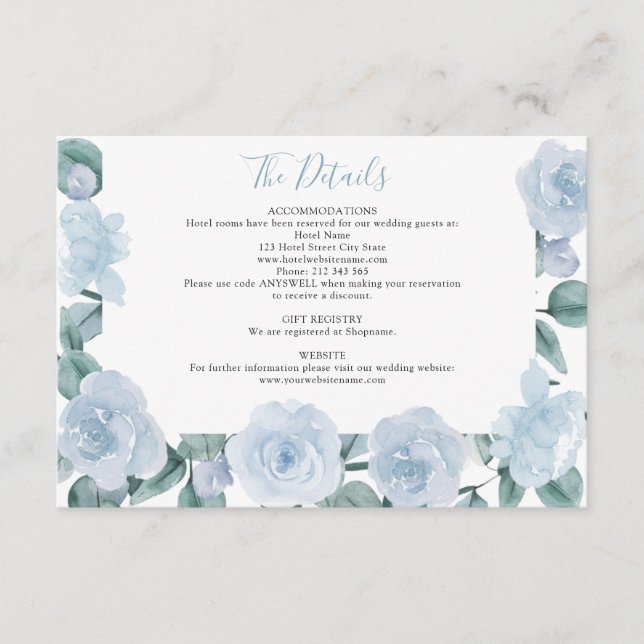 Carte D'accompagnement Dusty Blue Eucalyptus Floral Détails du Mariage (Devant)