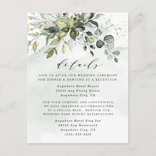 Carte D'accompagnement Dusty Blue Eucalyptus Greenery Mariage succulent (Devant)