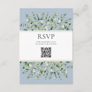 Carte D'accompagnement Dusty Blue Eucalyptus QR Code Mariage RSVP