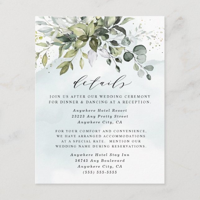 Carte D'accompagnement Dusty Blue Eucalyptus Vert Mariage Succulent (Devant)