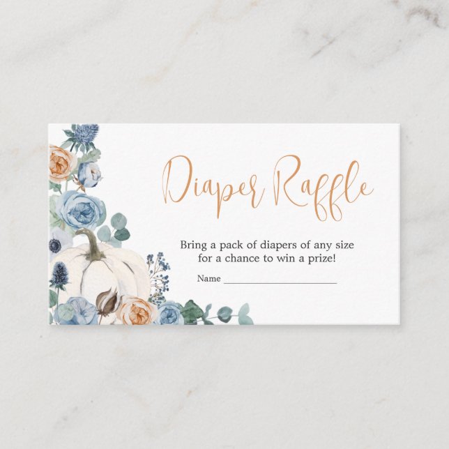 Carte D'accompagnement Dusty Blue Floral blanc Citrouille Déchets Raffle (Devant)