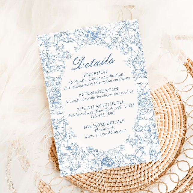 Carte D'accompagnement Dusty Blue Floral Chinoiserie Détails du Mariage (Créateur téléchargé)