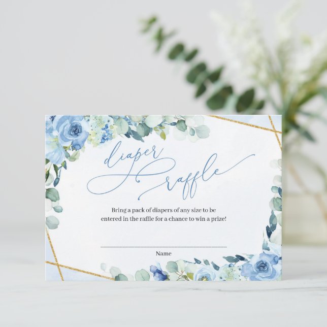 Carte D'accompagnement Dusty Blue Floral Gold Refus géométrique de couche (Debout devant)