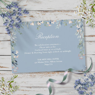 Carte D'accompagnement Dusty Blue Floral Greenery Réception de mariage