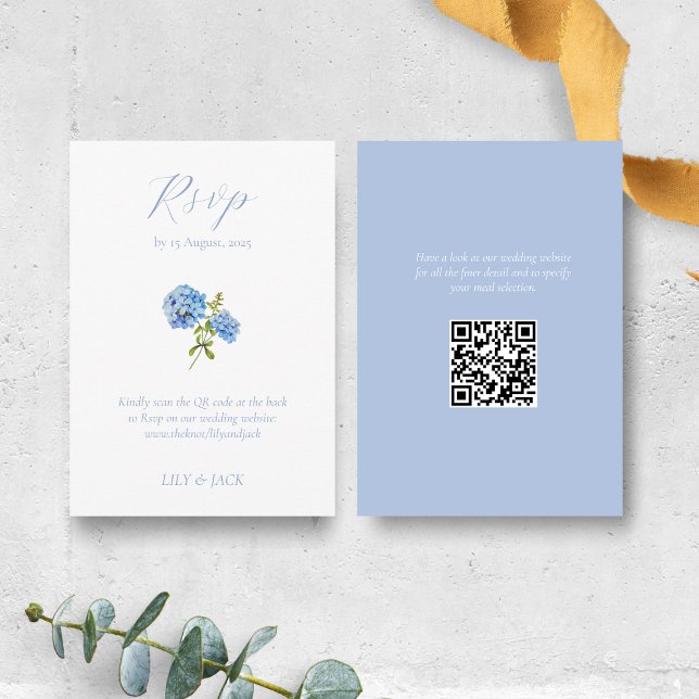 Carte D'accompagnement Dusty Blue Floral Hydrangea Wedding RSVP (Créateur téléchargé)