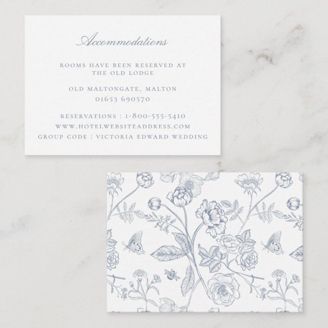 Carte D'accompagnement Dusty Blue Floral Mariage Hébergements (Devant / Derrière)