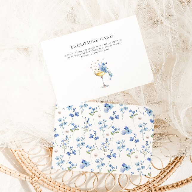 Carte D'accompagnement Dusty Blue Floral Perles & Prosecco Réception de M (Créateur téléchargé)