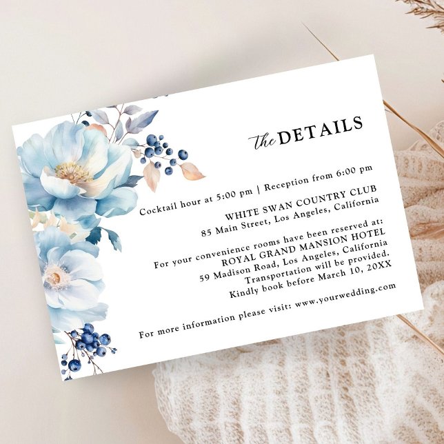 Carte D'accompagnement Dusty Blue Floral Winter Wedding Détail (Créateur téléchargé)