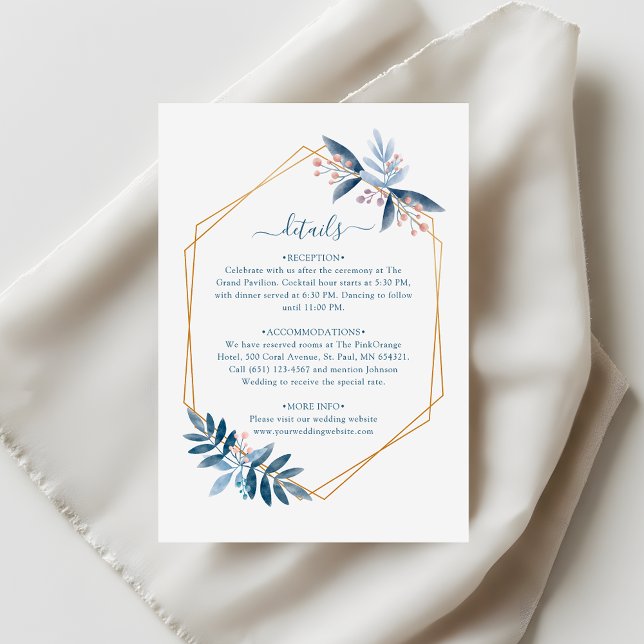Carte D'accompagnement Dusty Blue Greenery Geometric Wedding Details (Créateur téléchargé)