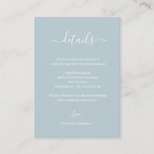Carte D'accompagnement Dusty Blue Grey and White Mariage Hotel Détails