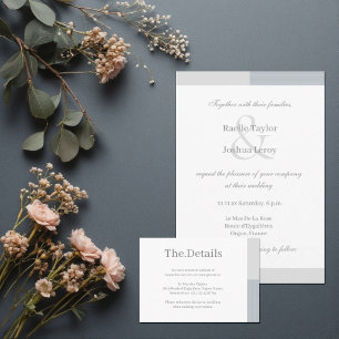 Carte D'accompagnement Dusty Blue Grey White Stripes Mariage Hotel Détail