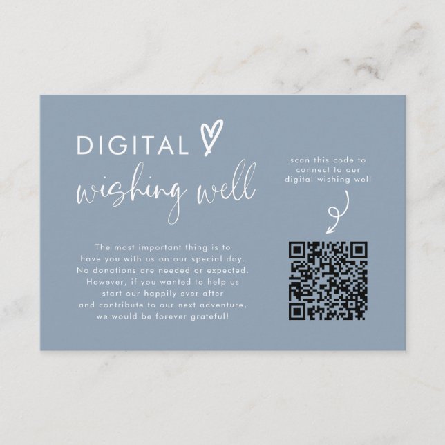 Carte D'accompagnement Dusty Blue Honeymoon Fund QR Code Mariage Registre (Devant)