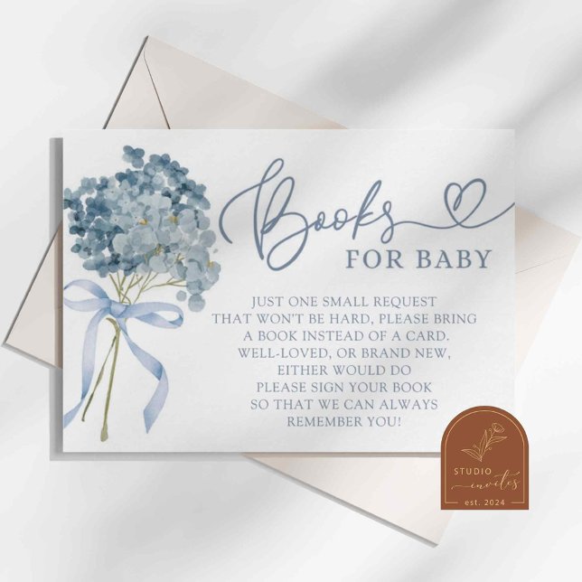 Carte D'accompagnement Dusty Blue Hydrangea Baby shower Livres pour bébé (Créateur téléchargé)