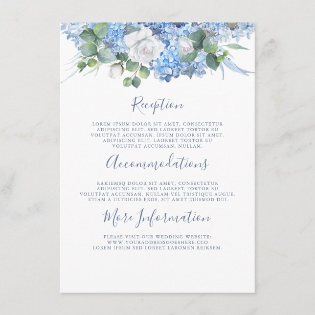 Carte D'accompagnement Dusty Blue Hydrangea Détails du Mariage Informatio (Devant)
