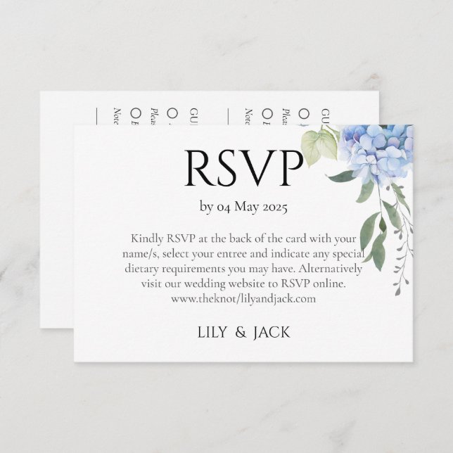 Carte D'accompagnement Dusty Blue Hydrangea Wedding RSVP (Devant / Derrière)