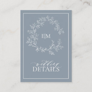 Carte D'accompagnement Dusty Blue Leafy Crest Monogram Wedding Details