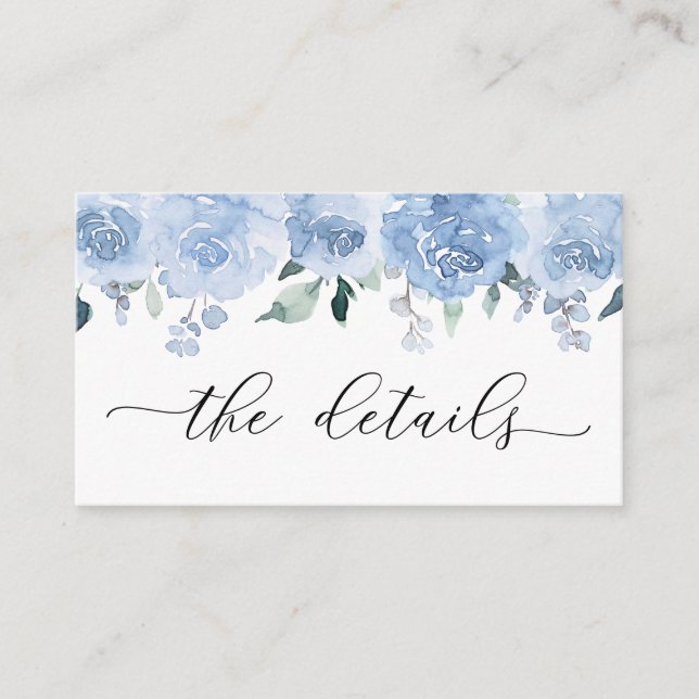 Carte D'accompagnement Dusty Blue Light Pastel Flowers Détails du Mariage (Devant)