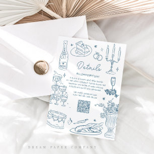 Carte D'accompagnement Dusty Blue main tiré Mariage lunaire