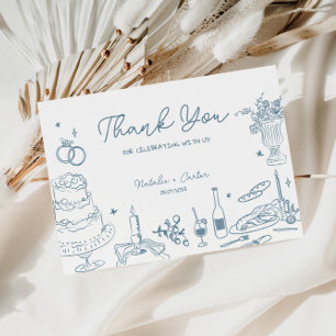Carte D'accompagnement Dusty Blue main tiré Merci Mariage Whimsical