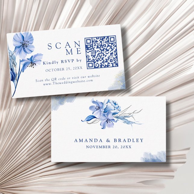 Carte D'accompagnement Dusty Blue Mariage Website & QR Code Wedding RSVP (Créateur téléchargé)