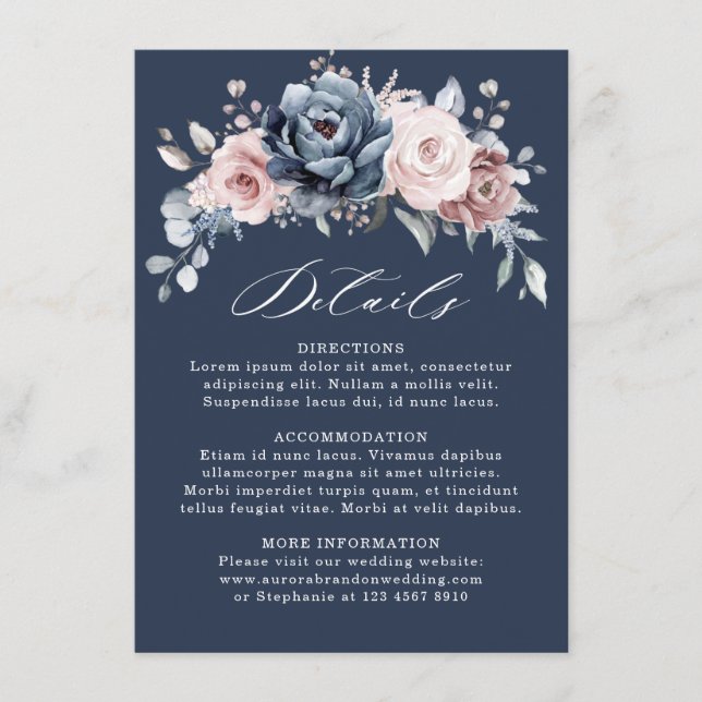 Carte D'accompagnement Dusty Blue Mauve Rose rose ardoise Détails Mariage (Devant)