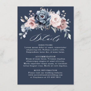 Carte D'accompagnement Dusty Blue Mauve Rose rose ardoise Détails Mariage