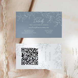 Carte D'accompagnement Dusty Blue Minimal Leaf Mariage Website QR Code