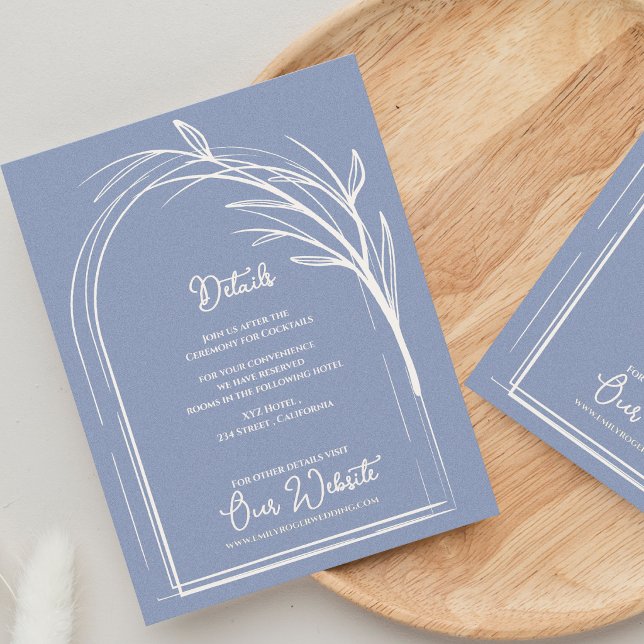 Carte D'accompagnement Dusty Blue Minimalist Arch Botanical Wedding (Dusty Blue Minimalist Arch Botanical Wedding Details Enclosure Card | Modern Wedding Information)