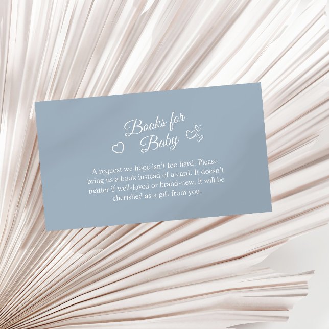 Carte D'accompagnement Dusty Blue Minimalist Baby showers Livres pour béb (Dusty Blue Minimalist Baby Shower Books for Baby Enclosure Card on a sunny neutral dry palm leaf.)
