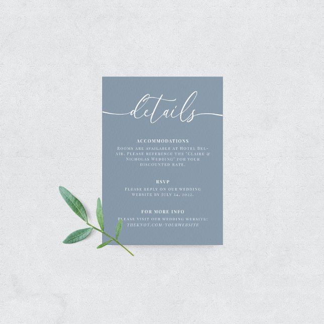 Carte D'accompagnement Dusty Blue Modern élégant Détails de mariage (Créateur téléchargé)