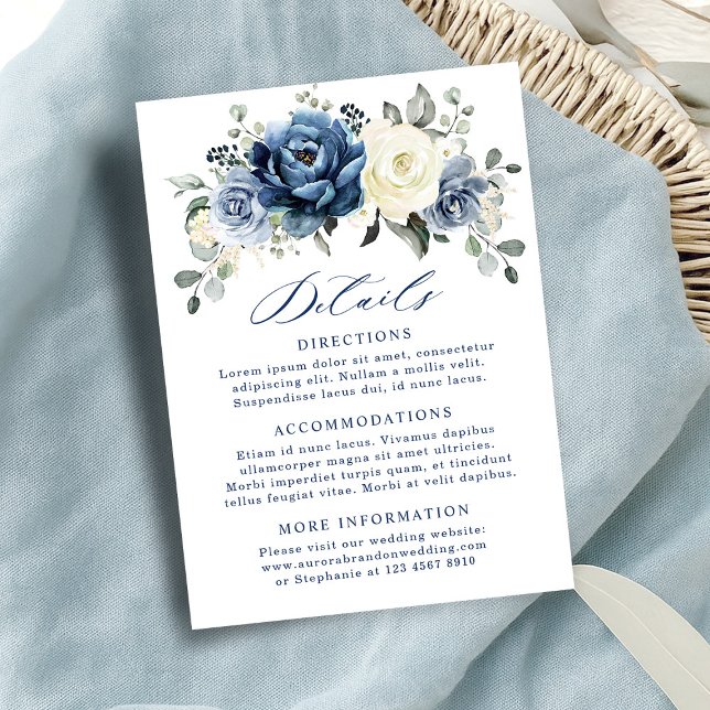 Carte D'accompagnement Dusty Blue Navy Champagne Ivory Détails Mariage En (Dusty Blue Navy Champagne Ivory Wedding Details En Enclosure Card)