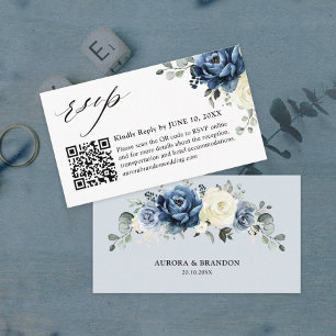 Carte D'accompagnement Dusty Blue Navy Champagne Ivory QR code RSVP